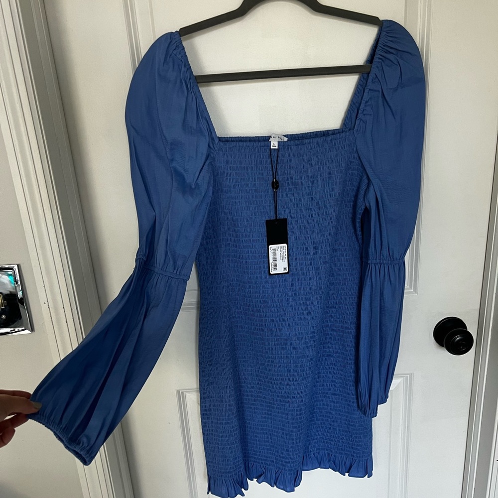 Gianni Bini Tally Long-Sleeved Square Neck Smocked Mini Dress
